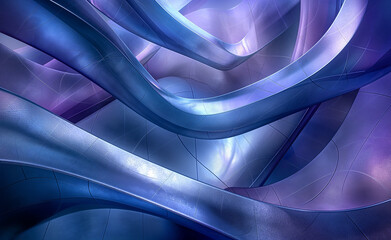 Abstract metallic blue and purple twisted shapes.
