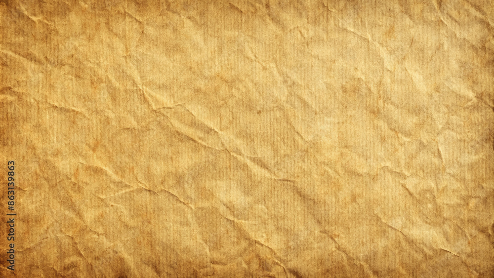 Poster a close-up image of a crumpled brown paper texture, perfect for adding a vintage and rustic feel to 