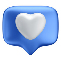 3D Blue Speech Bubble with White Heart Reaction for Father's Day and Transparent Background