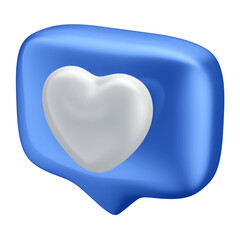 3D Blue Speech Bubble with White Heart Reaction for Father's Day and Transparent Background