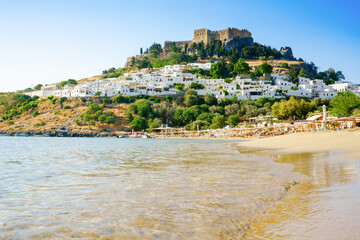 Beautiful beach of Lindos town, Rhodes
