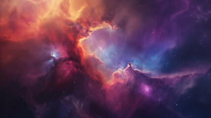 Colorful nebula with vibrant gases and stars in deep space.