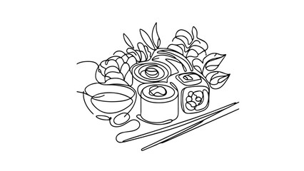 sushi meal one line illustration © Ibrahim