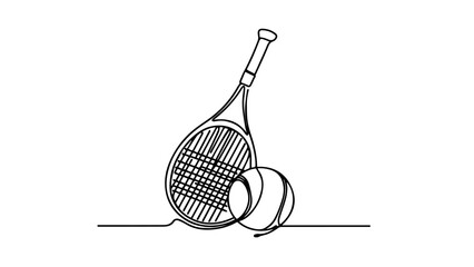 tennis ball and racket one line drawing