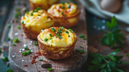 Close up of baked egg cups with chives