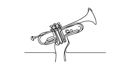 one continuous line drawing of a trumpet