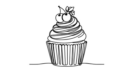 single line drawing of a cupcake