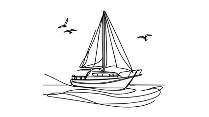 single line illustration of a sailing boat
