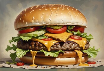 Fresh delicious hamburger isolated, cheese burger, beef burger