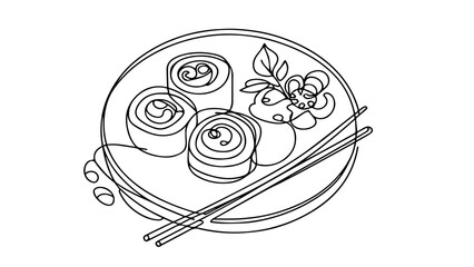 one continuous line drawing of a sushi plate