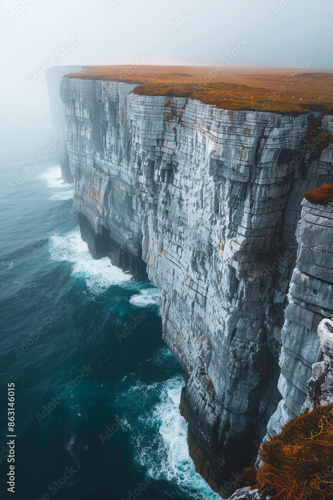 Poster Island with cliffs that change color depending on the time of day,