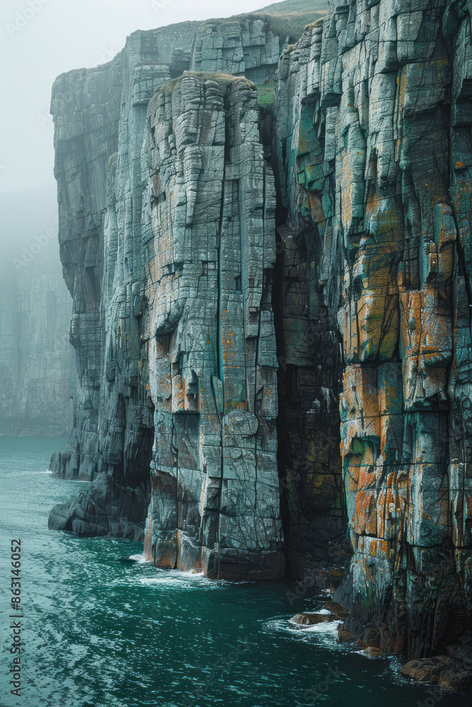 Poster Island with cliffs that change color depending on the time of day,