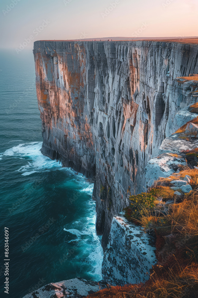 Poster Island with cliffs that change color depending on the time of day,