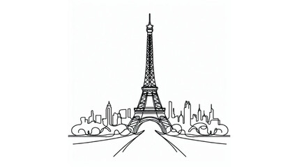 one continuous line illustration of eiffel tower