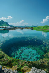 Obraz premium Island with unique tidal pools filled with colorful marine life,