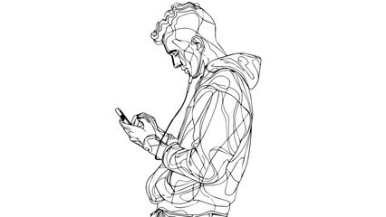 one line drawing of a man holding a smartphone