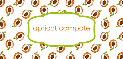 Label Design. Apricot compote. Apricots in linear style on white background. Element of packaging, background, label. Vector illustration