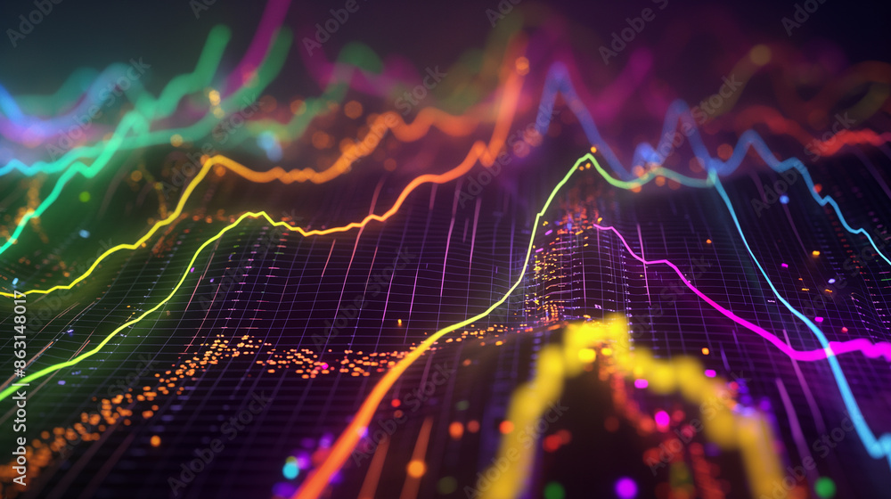 Poster abstract digital visualization of data in vibrant colors.