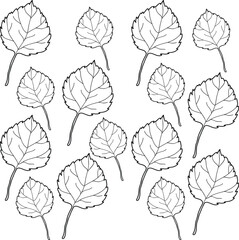 Vector illustration line art leaf seamless pattern isolated in a white background