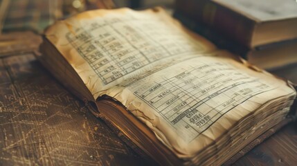 Obraz premium Highdefinition shot of a vintage ledger book showing augmented reality financial data, with ample copy space