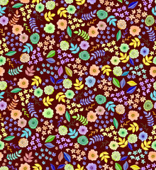 Ditsy Prints, print Watercolor painting of leafs and flowers, seamless pattern on red background. textile fashion prints. elegant and beautiful wallpaper. 