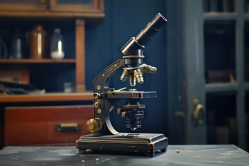 Highdefinition shot of a vintage microscope with augmented reality enhancements, with room for text