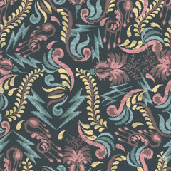 Seamless paisley embroidered floral motif pattern in vector, for design, fabric, wrapping, digital motif, background, wallpaper, print, clothing, etc.	
