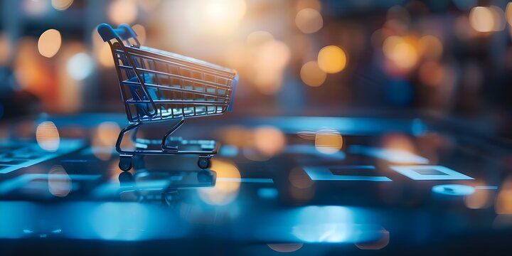 Close-up view of a digital shopping cart tablet screen showcasing modern commerce technology. Concept Digital Commerce, Shopping Cart, Technology, E-commerce, Online Shopping