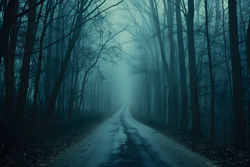Fototapeta premium Highway Through Misty Forest