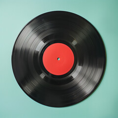 Obraz premium Vinyl Record on a Mint Background with Copy Space for Creative Projects