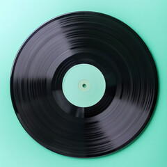 Fototapeta premium Vinyl Record Showcased on a Mint Background with Room for Text