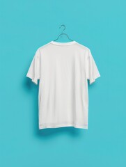 White T-Shirt Mockup on Blue Background.