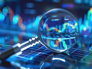 magnifying glass and diagrams on the background, business concept