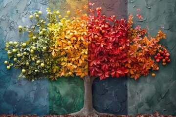 Tree transitions gracefully through vibrant seasons.