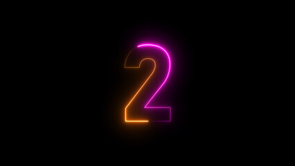 Abstract neon countdown 2 number illustration background.