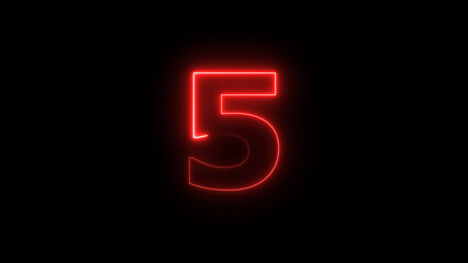 Abstract neon countdown 5 number illustration background 4k.