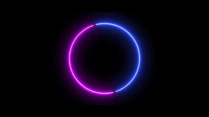Abstract neon light glowing circle frame loading icon background illustration.