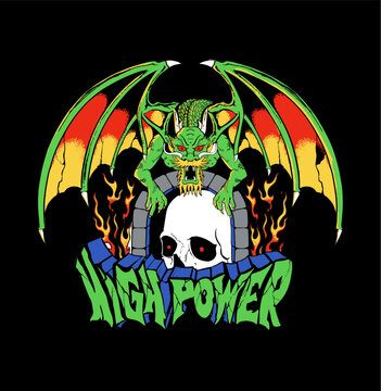 Green Dragon With Skull Illustration Drawing