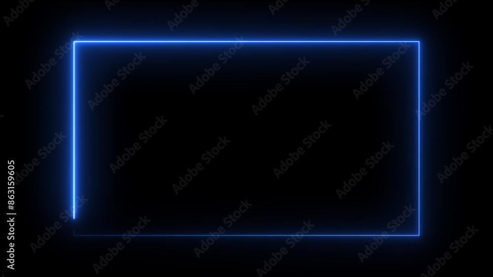 Wall mural abstract neon light glowing rectangle frame loading background 4k illustration.