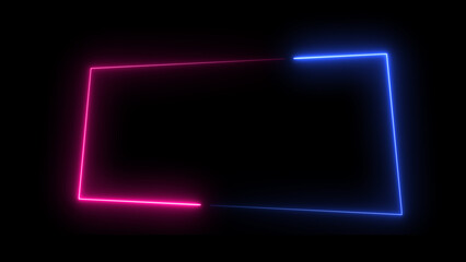 Abstract glowing neon light effect rectangle frame background illustration.