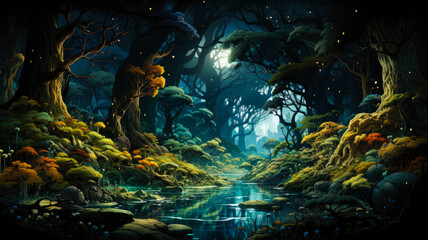 Mystical Forest Wonderland: Enchanted Nighttime Adventure