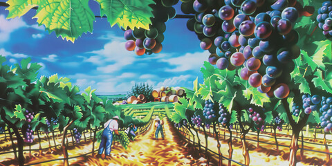 Vineyard Harvest: Close-Up of Workers Hand-Picking Ripe Grapes During the Early Morning