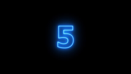 Abstract neon countdown 5 number illustration background 4k.