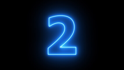 Abstract neon countdown 2 number illustration background.