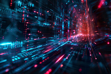 Obraz premium A computer screen with a blue background and red and blue lines,, generative ai image
