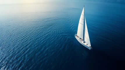 Aerial view of sailing ship in sea water.