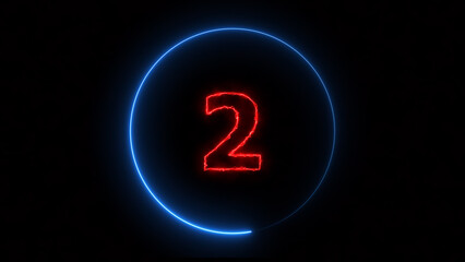 Abstract Neon text countdown 2 number illustration background.	