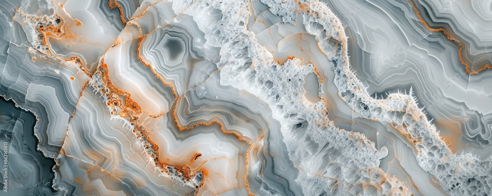 Poster marble texture with intricate patterns in gray and orange tones.