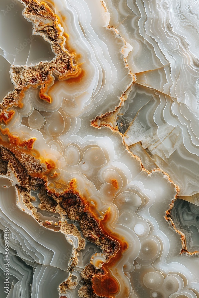 Poster a closeup of an agate stone showing natural intricate patterns and wavy lines.