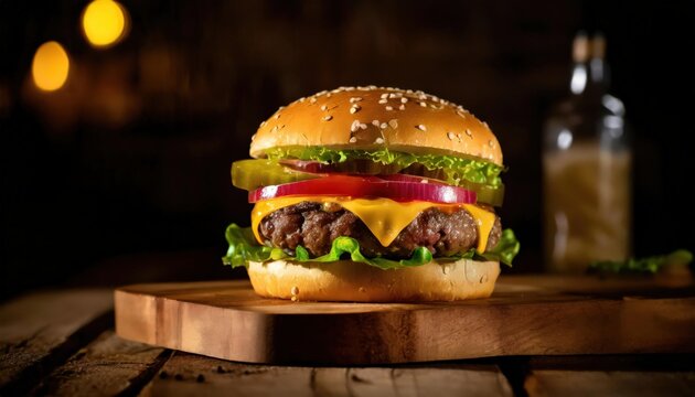 Cheeseburger close up.